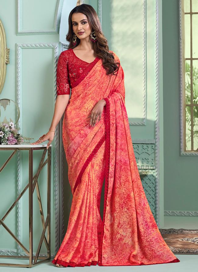 Silk Pink Party Wear Embroidery Work Saree